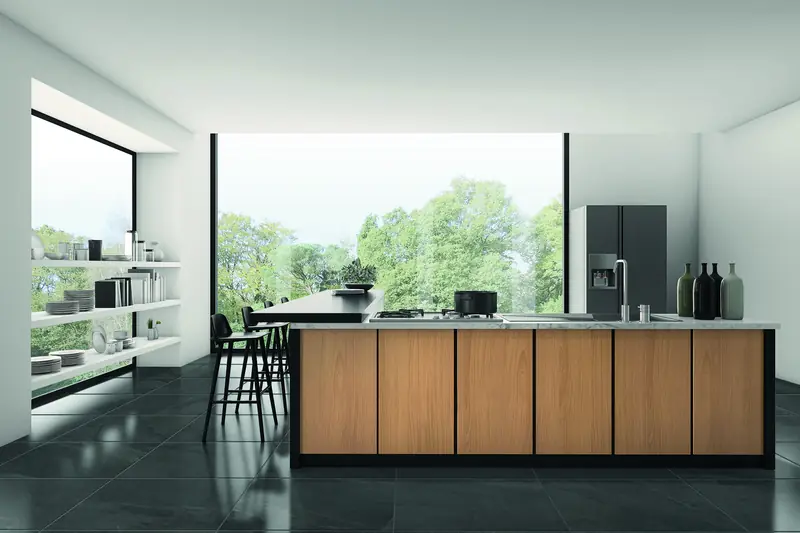 Cuisine moderne rénovée avec un carrelage de sol anthracite 60x60
